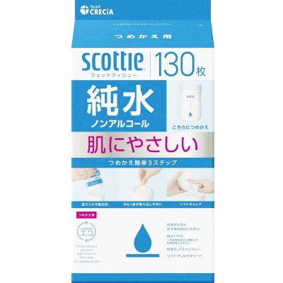 CRECiA 日本製紙 Scottie 濕紙巾 純水 無酒精 130片 替換裝 162-1430