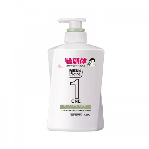 KAO BIORE 碧柔男士 ONE 髮顏體 All-in-One 全效洗淨乳 480ml 清爽草本香 163-1128