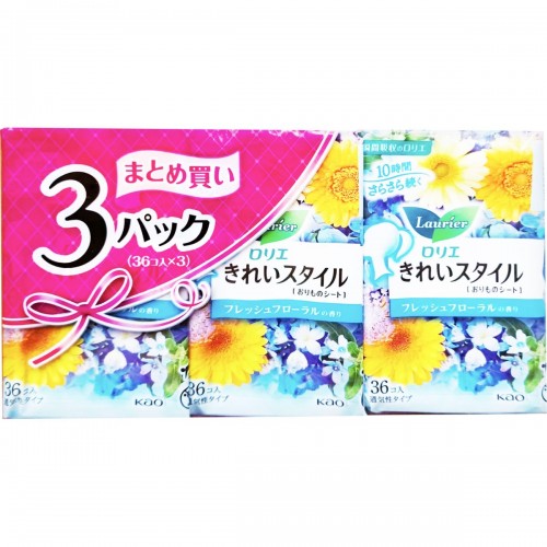 KAO 花王 樂而雅 Laurier 超薄透氣14cm護墊 36枚 X 3包 (清新花香) 163-1535 KAO 花王 樂而雅 Laurier 超薄透氣14cm護墊 36枚 X 3包 (清新花香) 163-1535