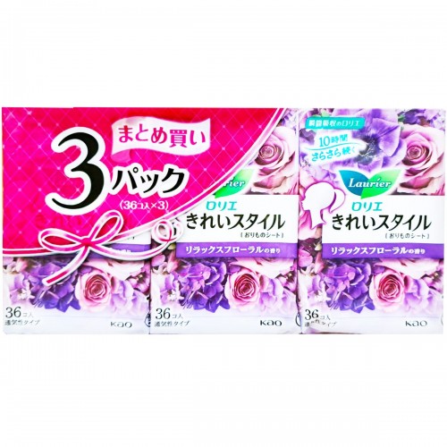 KAO 花王 - 樂而雅 Laurier 超薄透氣14cm護墊 36枚 X 3包 (放鬆花香)163-1536 KAO 花王 - 樂而雅 Laurier 超薄透氣14cm護墊 36枚 X 3包 (放鬆花香)163-1536