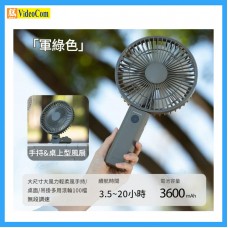 KINSCOTER KC-F16-GN 大尺寸大風力風扇, 可手持可桌面 USB便攜可充電100檔智能數顯 (軍綠色)
