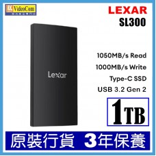 Lexar SL300 1TB Portable SSD 手提固態硬碟 R:1050MB / W:1000MB USB 3.2 Gen 2 (2-in-1 USB-C/USB-A cable ) LSL300001TRNBNG 843367137978