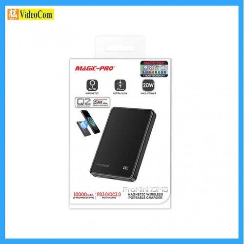 MAGIC-PRO PM-PB10MGBK (黑色) 10000mAh 電量顯示 PD20W 13mm纖薄機身 兼容Qi2無線充電 磁吸無線快充流動電池 附送C to C 快充線