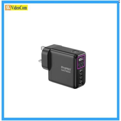 MAGIC-PRO ProMini GF165P Ultra (BLACK)  (3 x Type-C + USB-A) UI 顯示PD3.1 GaN 165W 摺疊三腳快速充電器