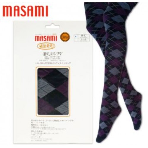 MASAMI 破無素足 秋冬菱形圖案黑色襪褲 194-1, Size: M-L 身高150-165cm 801-603