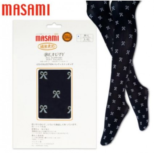 MASAMI 破無素足 秋冬淺灰色蝴蝶圖案黑色褲襪 50TF-2, Size: M-L 身高150-165cm  801-605