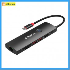 PORTTA NCH17 USB-C to HDMI 4K@60Hz(4:4:4) + USB3.2 GEN2(10Gbps)  x2 + SD3.0 + TF3.0 + RJ45(1000M) +
 PD(100W) with One Key On /Off Screen Function and USB-C Cable Lock 785-3134-P