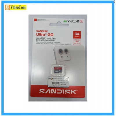 SANDISK 64GB Micro SDXC Ultra GO A1, V10 ,UHS-I,  FULL HD,140MB/s  (no adapter) 10Y (SDSQUGN-064G-GN6MN)  Red+Grey 772-4774-P