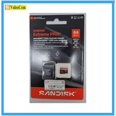 SANDISK 64GB Micro SDXC Extreme Pro V30 UHS-I U3 A2 5K 200MB/s R, 90MB/s W (with adapter) (SDSQXCU-064G-GS6MA) LT  Red+Black  772-4788-P
