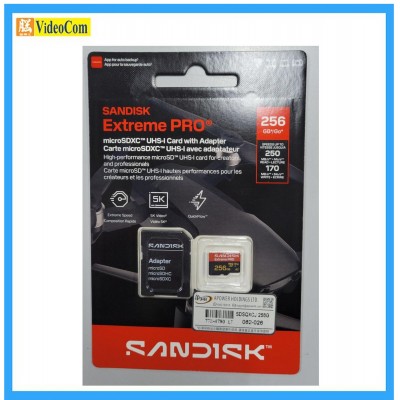 SANDISK 256GB Micro SDXC Extreme Pro V30 UHS-I U3 A2 5K 250MB/s R, 170MB/s W (with adapter) (SDSQXCJ-256G-GS6MA) LT 772-4790, Red+Black