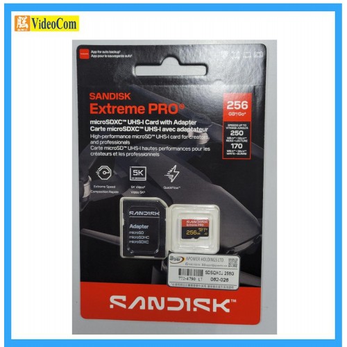 SANDISK 256GB Micro SDXC Extreme Pro V30 UHS-I U3 A2 5K 250MB/s R, 170MB/s W (with adapter) (SDSQXCJ-256G-GS6MA) LT 772-4790, Red+Black SANDISK 256GB Micro SDXC Extreme Pro V30 UHS-I U3 A2 5K 250MB/s R, 170MB/s W (with adapter) (SDSQXCJ-256G-GS6MA) LT 772-4790, Red+Black