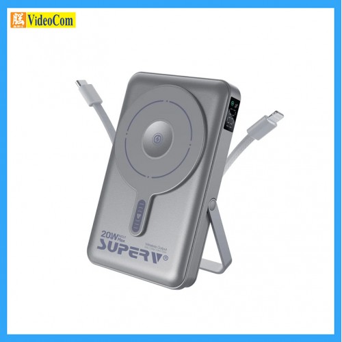 SuperV F45 4-in-1 (GREY-WHITE) (CCC證書碼 & CCC追溯碼 (QR Code) 10000mAh 20W (Built-in Type-C & Lightning Cables) LED Display MagSafe Wireless Charging PowerBank SuperV F45 4-in-1 (GREY-WHITE) (CCC證書碼 & CCC追溯碼 (QR Code) 10000mAh 20W (Built-in Type-C & Lightning Cables) LED Display MagSafe Wireless Charging PowerBank