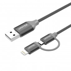 UNITEK Y-C4031GY 1米 USB-A轉Micro USB電纜 + Lightning轉換頭 4894160032188