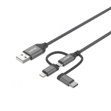 UNITEK Y-C4036AGY MFi 3 合 1 USB 2.0 轉 Micro USB 通用充電傳輸線配 Lightning 及 USB-C 轉接器 4894160033062