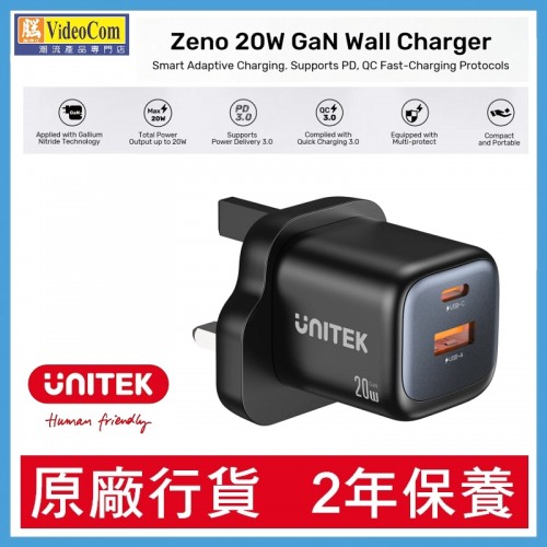 UNITEK Zeno 20W 雙埠 GaN 牆壁充電器 (USB-A & USB-C)785-3847-P 4894160060266 UNITEK Zeno 20W 雙埠 GaN 牆壁充電器 (USB-A & USB-C)785-3847-P 4894160060266