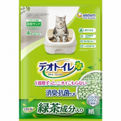 [只限店取] Unicharm 尤妮佳 Deo-toilet  消臭大師 一月間消臭綠茶 (滲透式) 貓砂 (雙層貓砂盆專用) 4L  166-0039